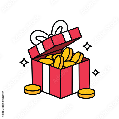 Treasure Trove A Gift Box Overflowing with Golden Coins on Transparent Backdrop A Vector Illustration of Wealth and Fortune for Your Creative Projects