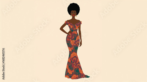 "Flat Vector of Elegant African Woman in Traditional Colorful Dress" Ai Generate