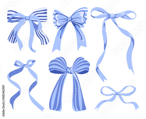 Set of Coquette Bow Collection Playful Blue Ribbon Illustrations