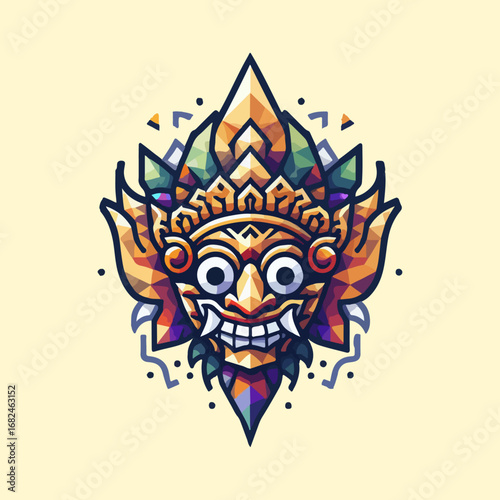 Intricate Balinese mask illustration, a vibrant cultural symbol.