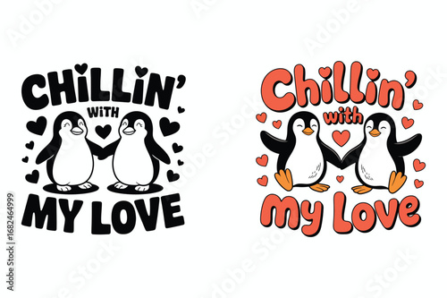 Chillin with my love penguins hearts cute