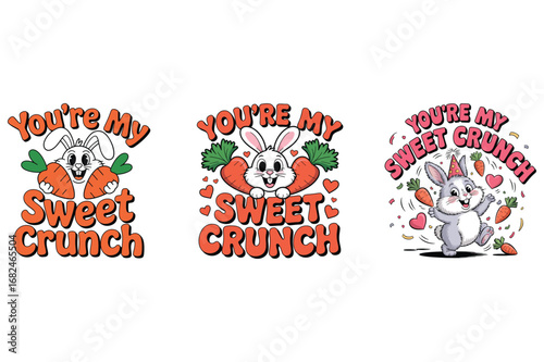 Happy bunnies with carrots and hearts bunny rabbit