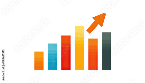 Pixelated bar graph with upward arrow, showcasing growth. Colorful bars with vibrant hues of orange, yellow, red, and blue. Graphic is simple and emphasizes upward trend Free Download Pixelated bar graph with upward arrow, showcasing growth. Colorful bars with vibrant hues of orange, yellow, red, and blue. Graphic is simple and emphasizes upward trend - GFXLoad