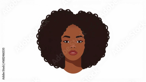 "Minimal Flat Vector of African American Woman with Natural Curly Hair, Isolated" Ai Generate 