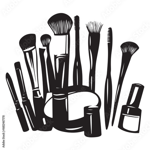Brushes makeup silhouette vector 