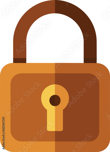 Bronze padlock with closed shackle vector illustration icon for security and protection transparent background