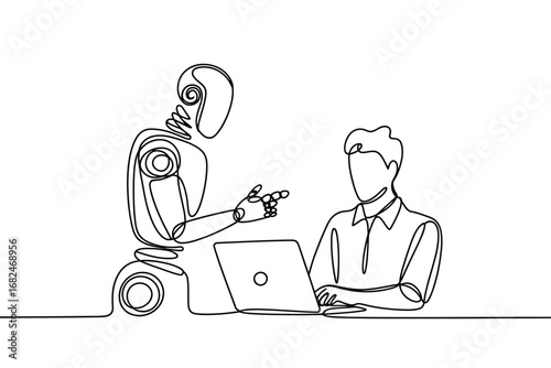 Robot and human collaborating on a laptop
