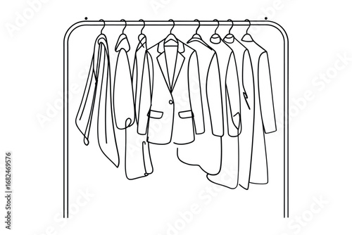 Hand drawn sketch of clothing on a garment rack