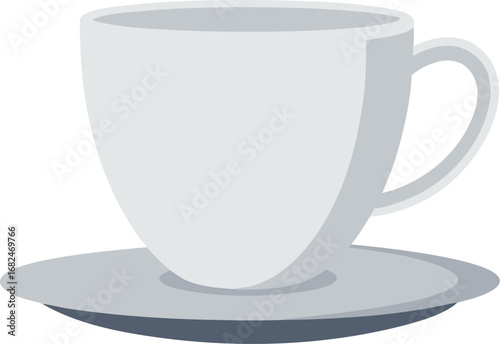 Clean ceramic teacup and saucer vector illustration for beverage presentation transparent background