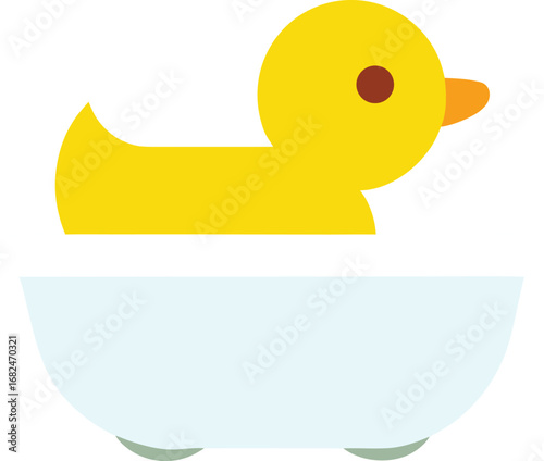 Yellow rubber duck floating in a bathtub vector illustration for bath time fun transparent background