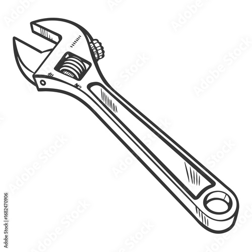 Adjustable wrench sketch on white background spanner tool