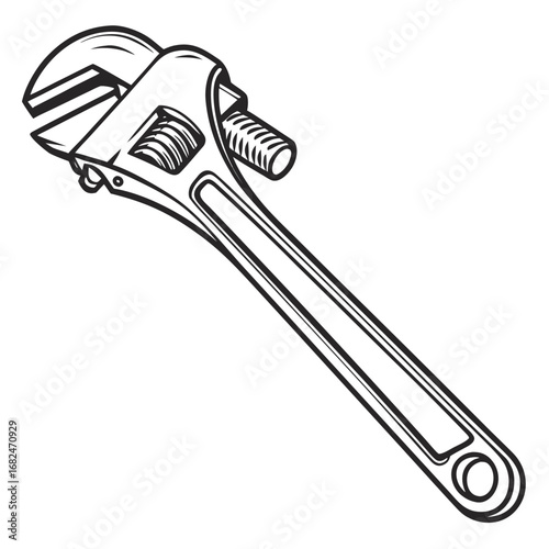 Adjustable wrench tool black outline pipe wrench hardware