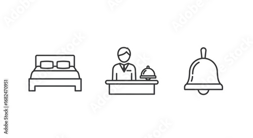 Hotel booking reservation service icon set bed reception bell vector graphic illustration design for website