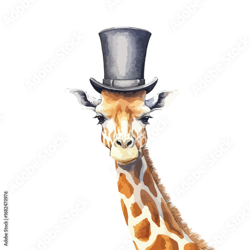 Elegant Giraffe Portrait in Top Hat Watercolor Style (1)