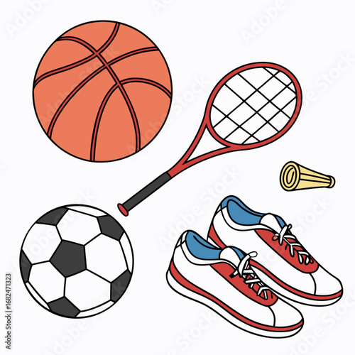 Basketball soccer ball tennis racket shoes whistle sports shoes