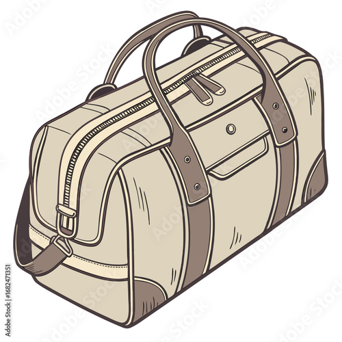 Beige duffel bag with brown accents and zipper travel bag luggage