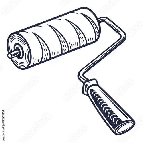 Black and white paint roller with textured handle painting tool