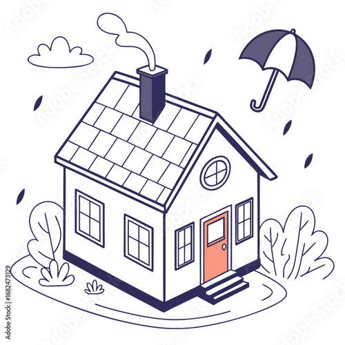 Cozy house with umbrella and smoke home insurance
