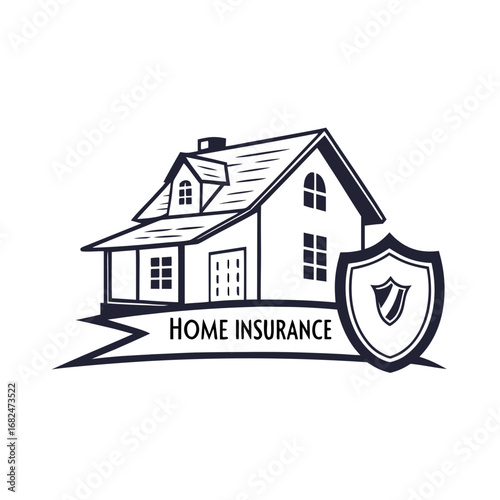 Dark blue house and shield emblem for home insurance protection