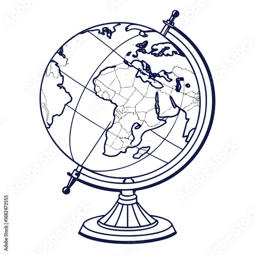 Dark blue outline of a globe on a white background world earth