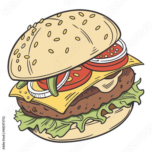 Delicious burger with lettuce tomato cheese and onion hamburger fast food