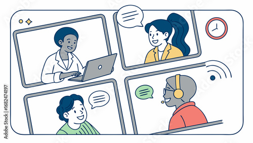 Diverse people in virtual meeting communicating online communication teamwork