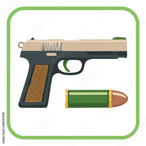 Semi-Automatic Pistol with Two Bullets Vector Illustration - AI Generated