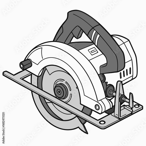 Gray electric circular saw with black handle and blade power tool cutting tool