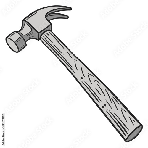 Gray metal claw hammer with wooden handle tool woodworking