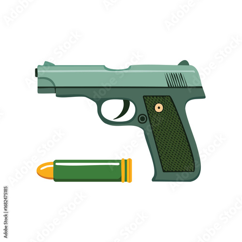 Stylized Green Pistol with Silver Slide and Ammo - AI Generated