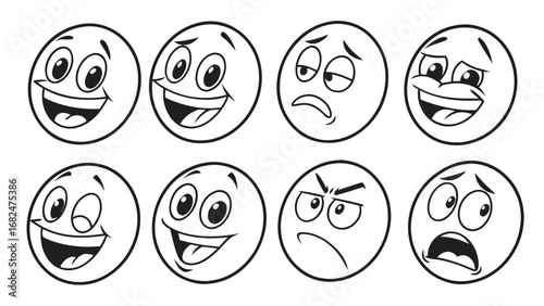 Happy sad angry surprised excited confused expressive faces emoji expressions