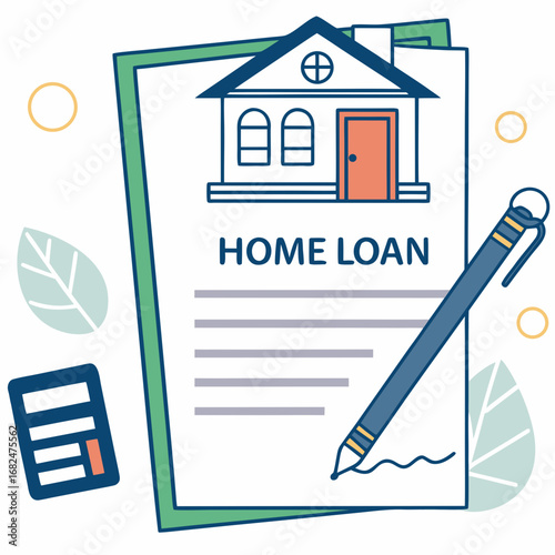House loan document signing with pen and calculator home loan