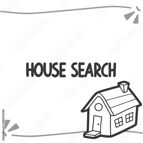 House search text with cartoon house real estate property