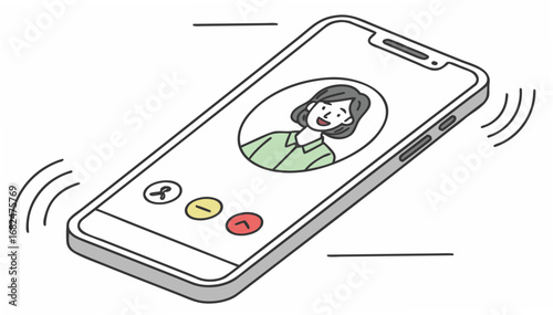 Incoming phone call with woman portrait smartphone incoming call