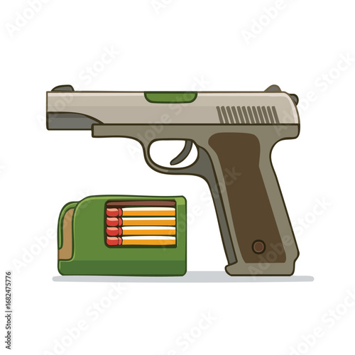 Compact Green Handgun with Ammunition Vector - AI Generated