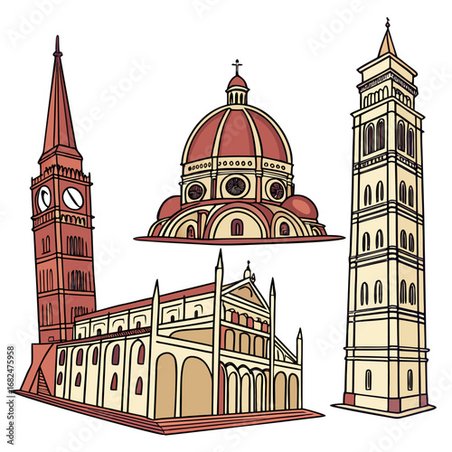 Italian architectural landmarks with red and beige colors architecture Italy