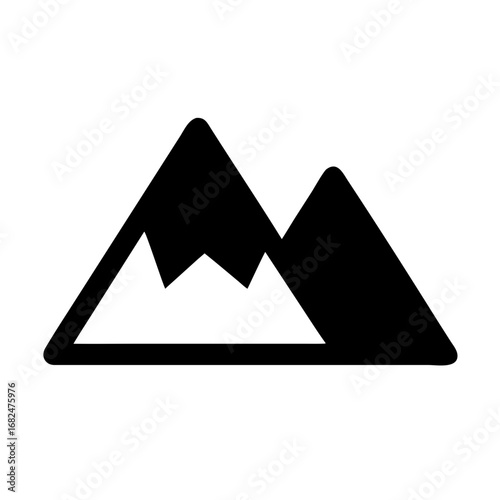 Jagged mountain peak silhouette on white background sharp