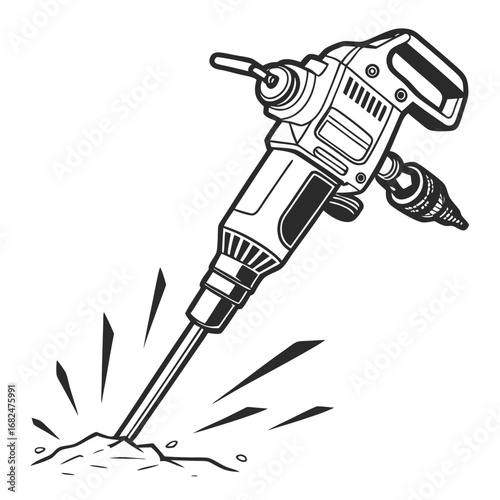 Jackhammer breaking ground with debris demolition construction