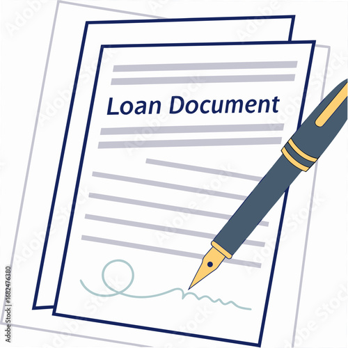 Loan document with pen and signature writing agreement