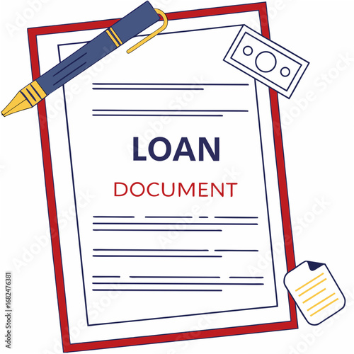 Loan document with pen and money finance business
