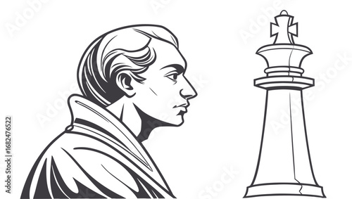 Man contemplating chess king profile strategy