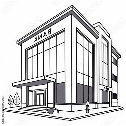 Modern bank building with large windows architecture finance