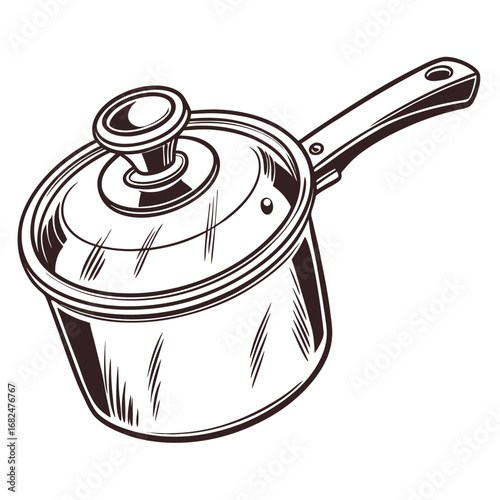 Metallic saucepan with lid and handle cooking kitchenware