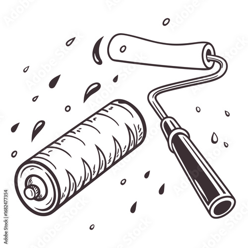 Paint roller with paint splatters painting home improvement