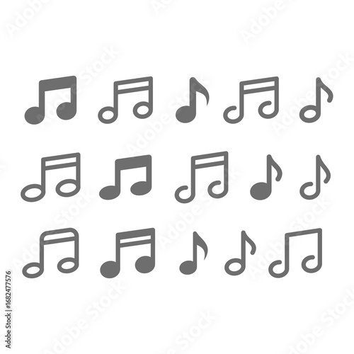 Music notes vector icons. Musical note filled and line editable stroke icon set.
