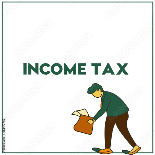 Person holding documents with income tax text financial business