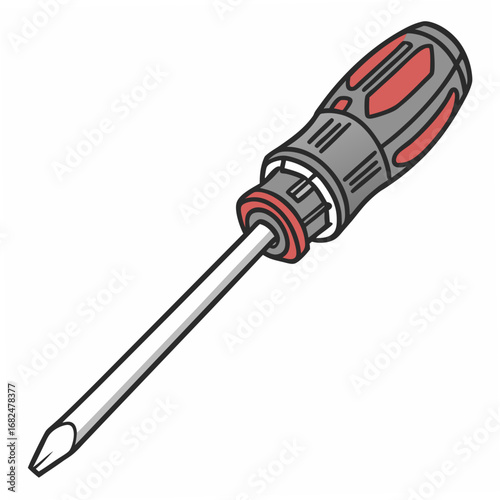 Red and Gray Screwdriver with Metal Shaft tool hardware