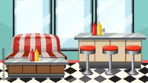 Retro Diner Interior with Checkered Floor