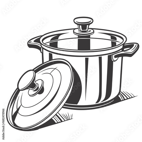 Shiny metallic cooking pot with glass lid and handles kitchenware cookware