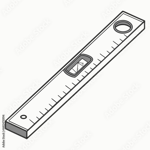 Silver spirit level with markings and bubble indicator measuring tool construction